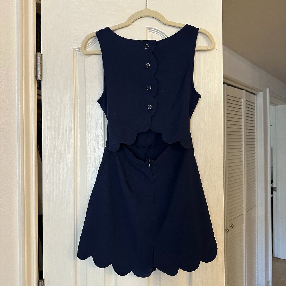 Monteau Scallop Edge Sleveless Romper with Open Back - Navy - Small